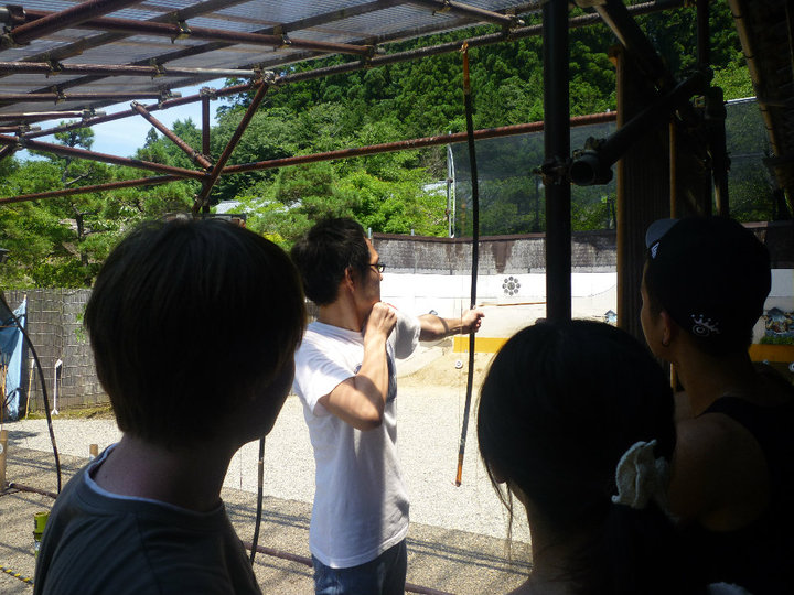 Saito-sensei trying his hand at archery during our visit to a samurai estate in Aizu.