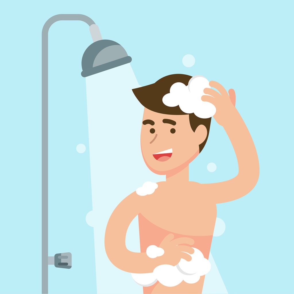 Illustration of man taking a shower