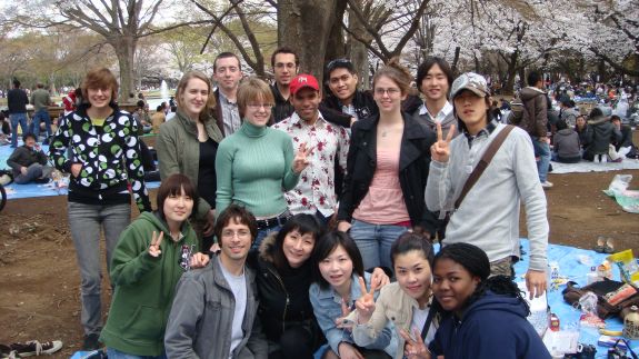 Lena Rogers with classmates at hanami