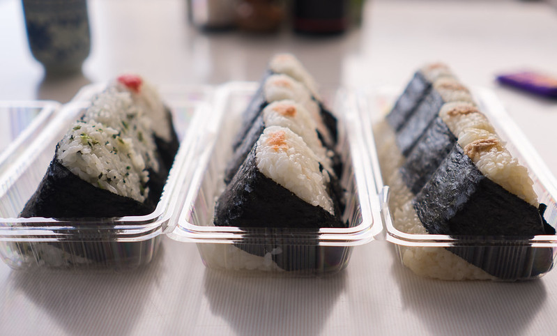 Fresh onigiri in take out packs