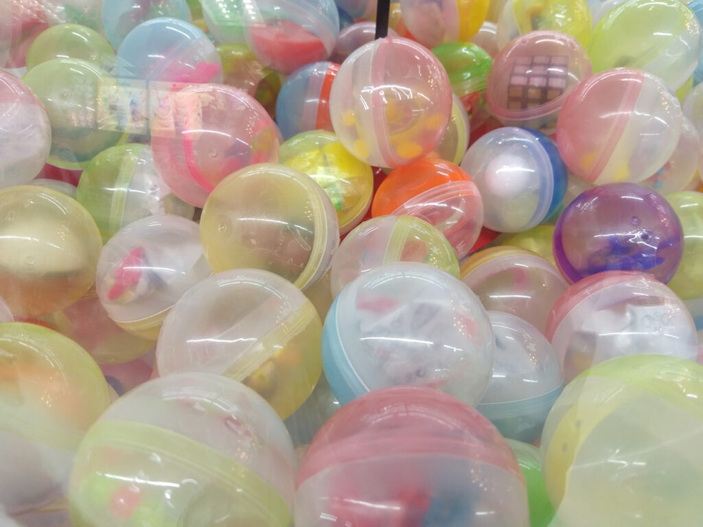 Selective focus colorful transparent gachapon toy capsules