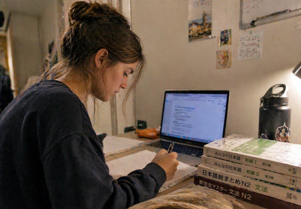 Image of student studying in dorm room